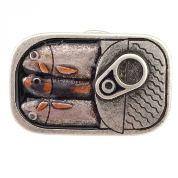 Preview: Design Gürtelschnalle Fishcan von Umjubelt, nickelfrei, Top Fashion Style, oval, unisex, für Gürtel bis 4 cm Breite